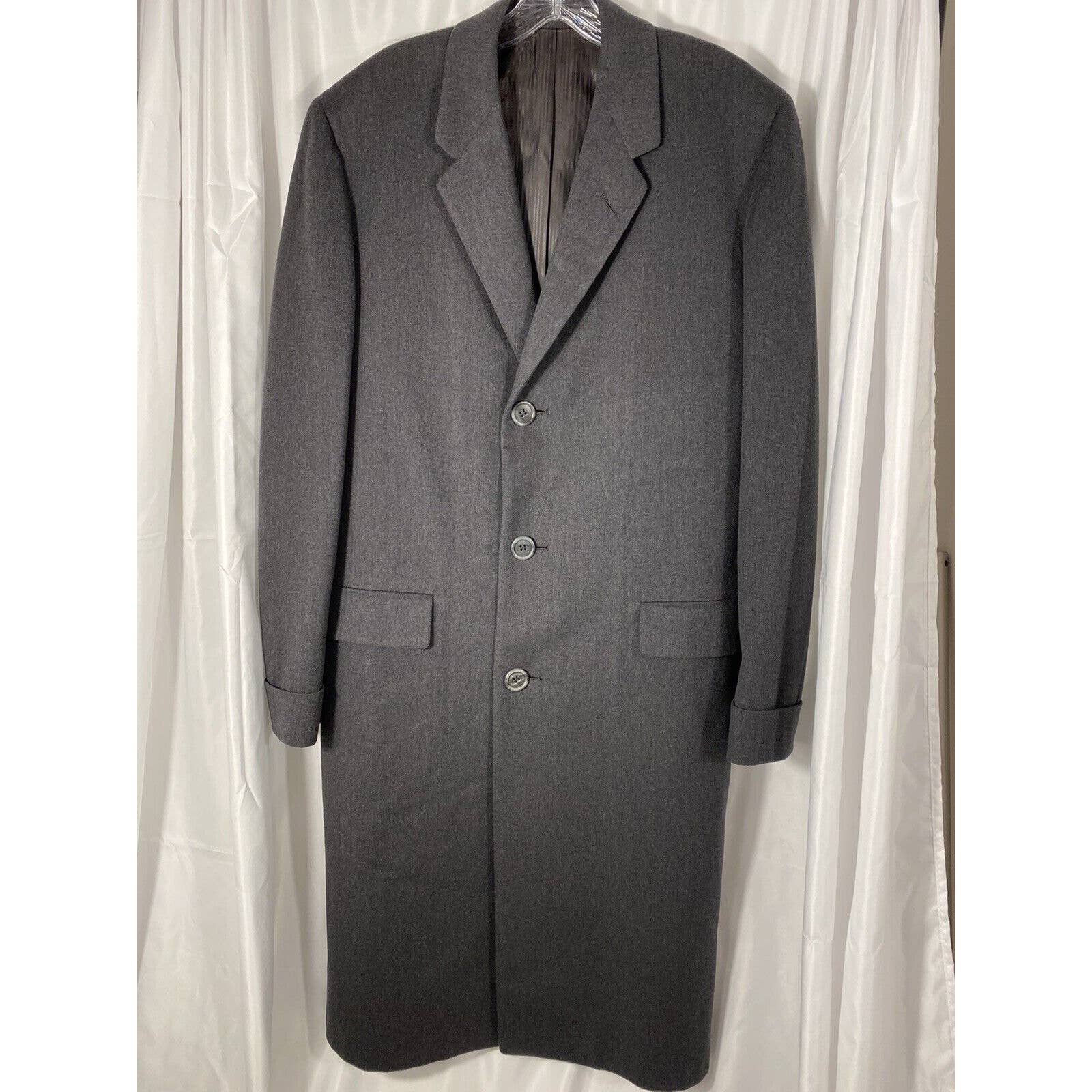 Stein Bloch Vintage Men’s Gray Wool Tweed Long Hand Tailored Trench Coat Satin