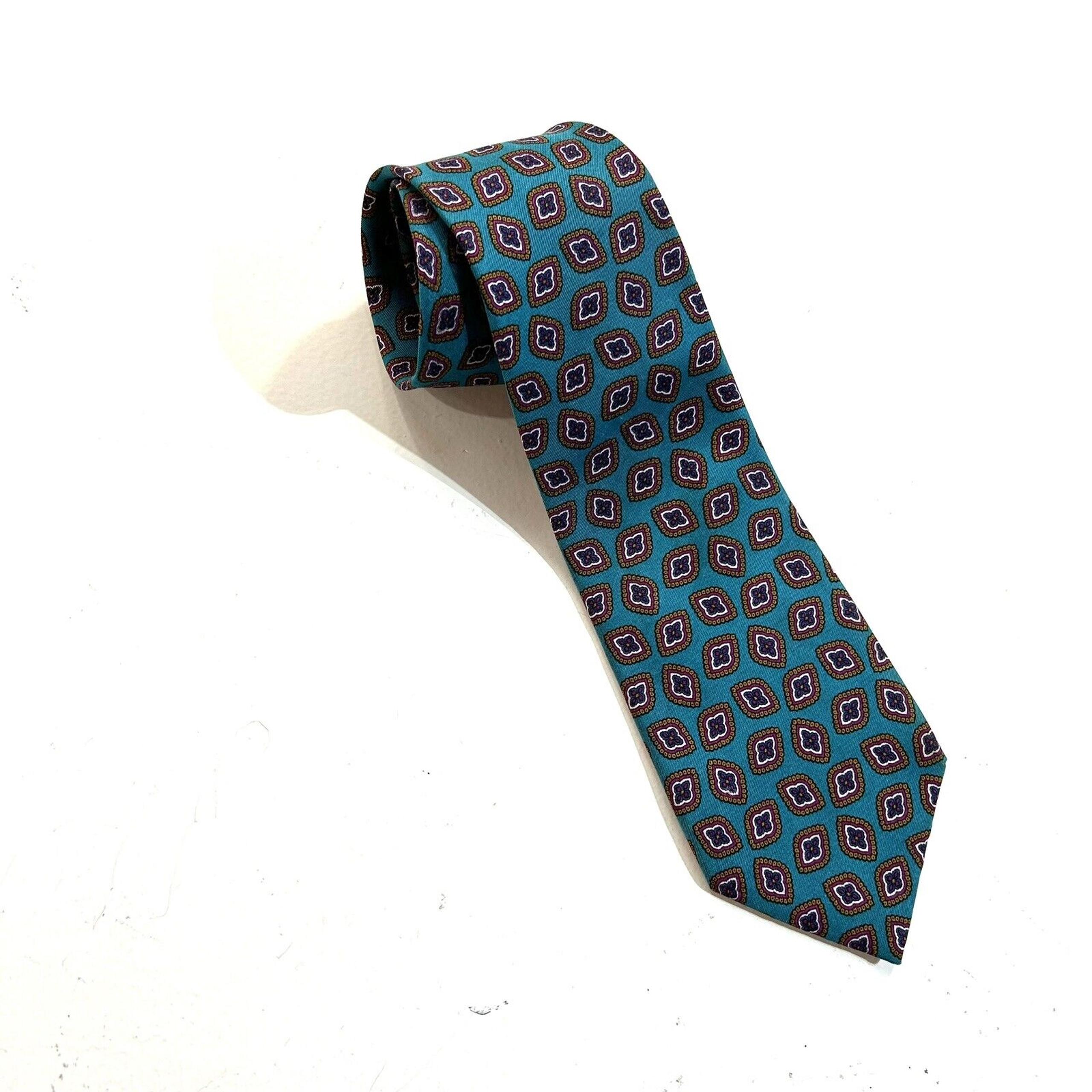 Vintage Burberrys of London Neck Tie Necktie Teal 100% Silk Hand Sewn England