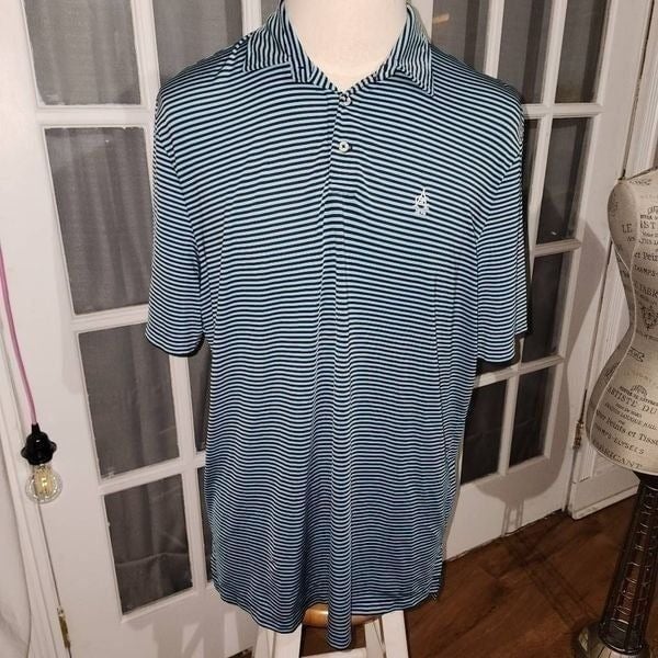 RLX Ralph Lauren Mens Blue Black Striped Short Sleeve Polo Shirt XL