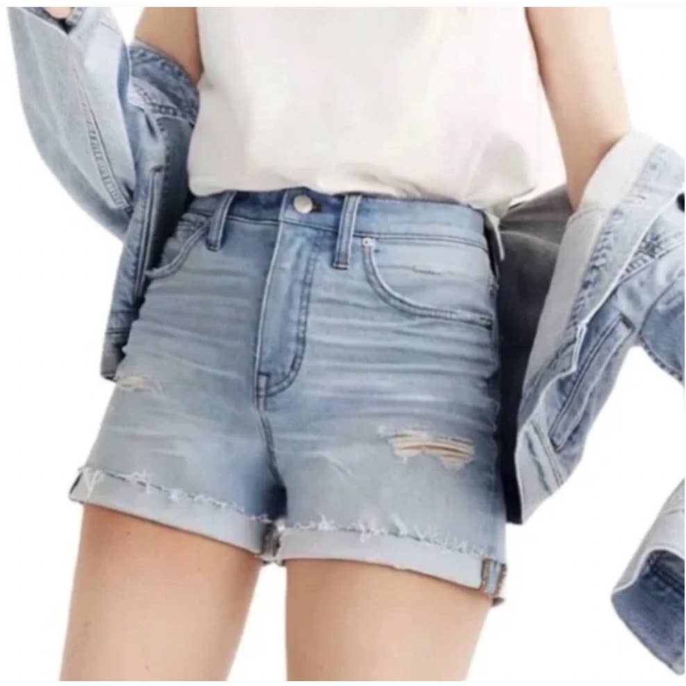 Madewell High-Rise Denim Shorts in Light Wash Blue Size US 33