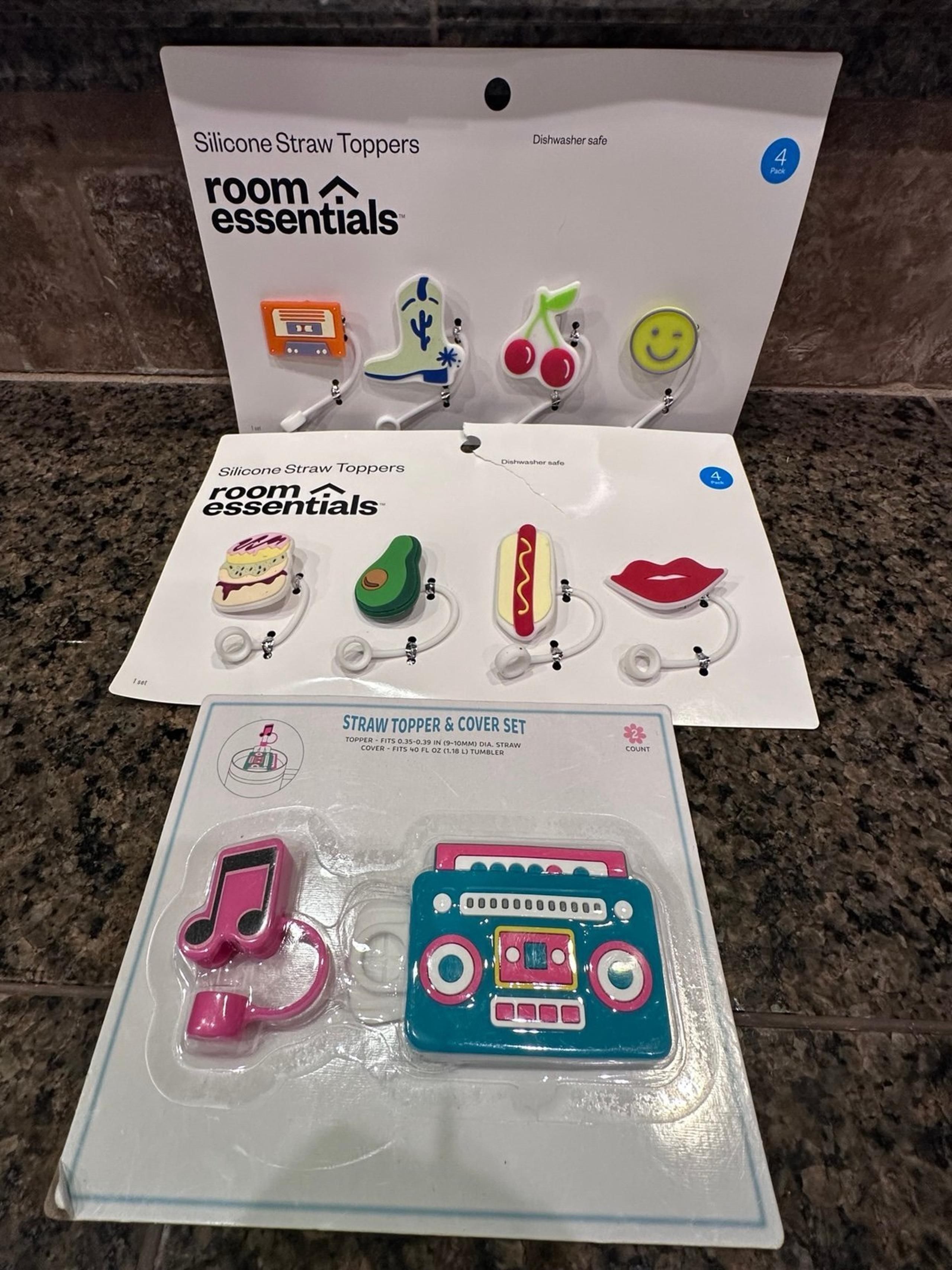 9-Fun Silicone Straw Toppers 1- Tumbler Cover NEW