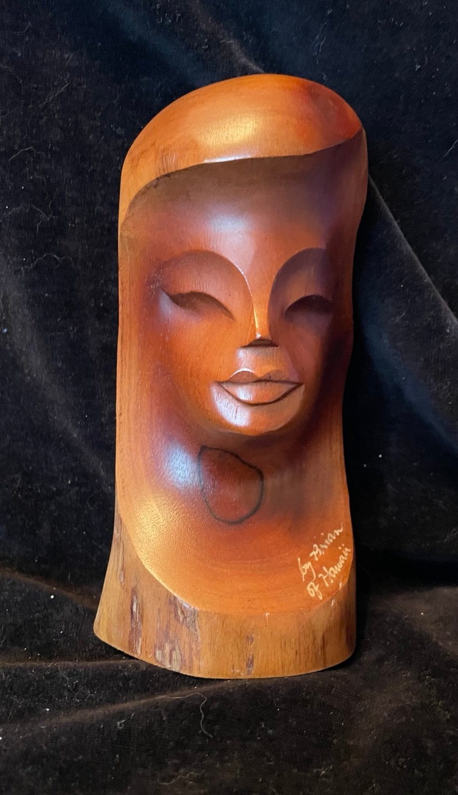 Handcarved female face/head by Brian Takano of Hawaii - Milo wood