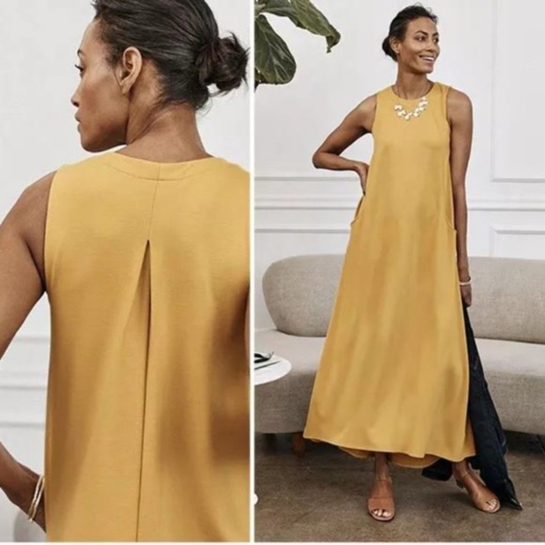 J. Jill Wearever Collection Sleeveless Chamomile Yellow Mustard Maxi Dress Sz M