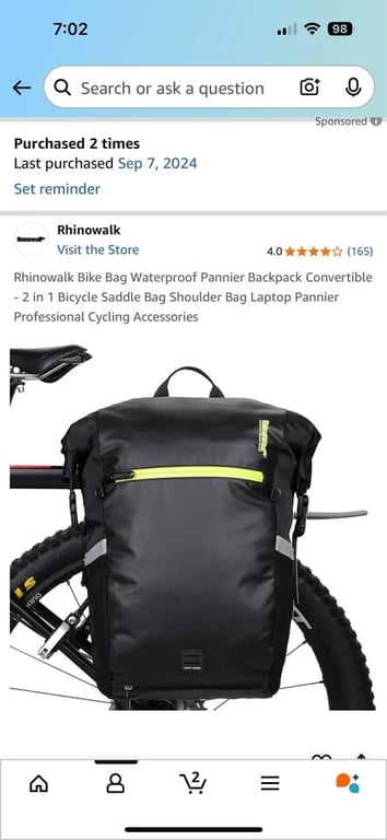 Rhinowalk Bike Bag Waterproof Pannier Backpack Convertible - 2 in 1 Bicycle Sad