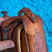 Vintage mod 801 real leather horse saddle bag should purse hand tooled etched