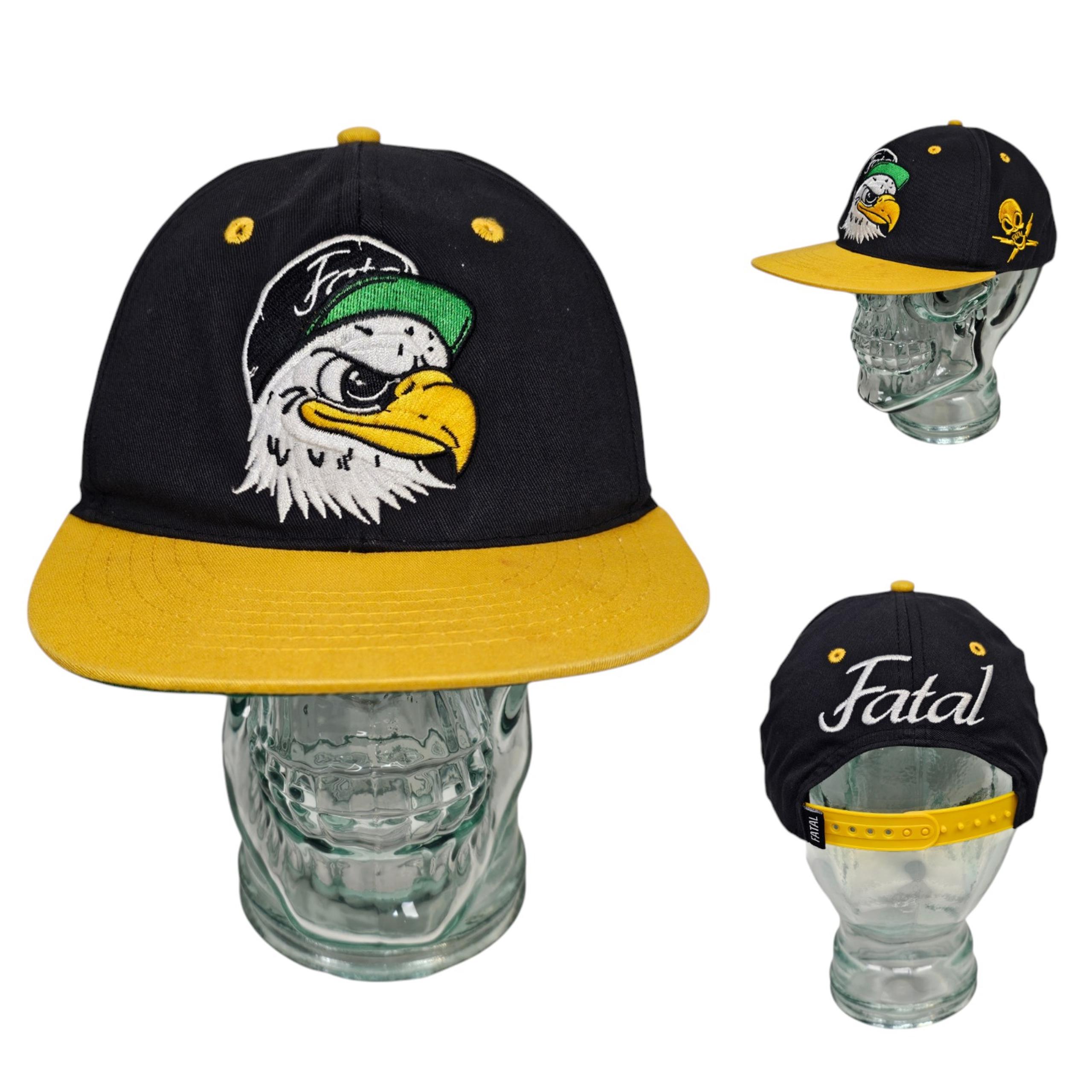 Fatal Eagle Embroidered Snapback Hat Adjustable Cap OSFA Black x Yellow