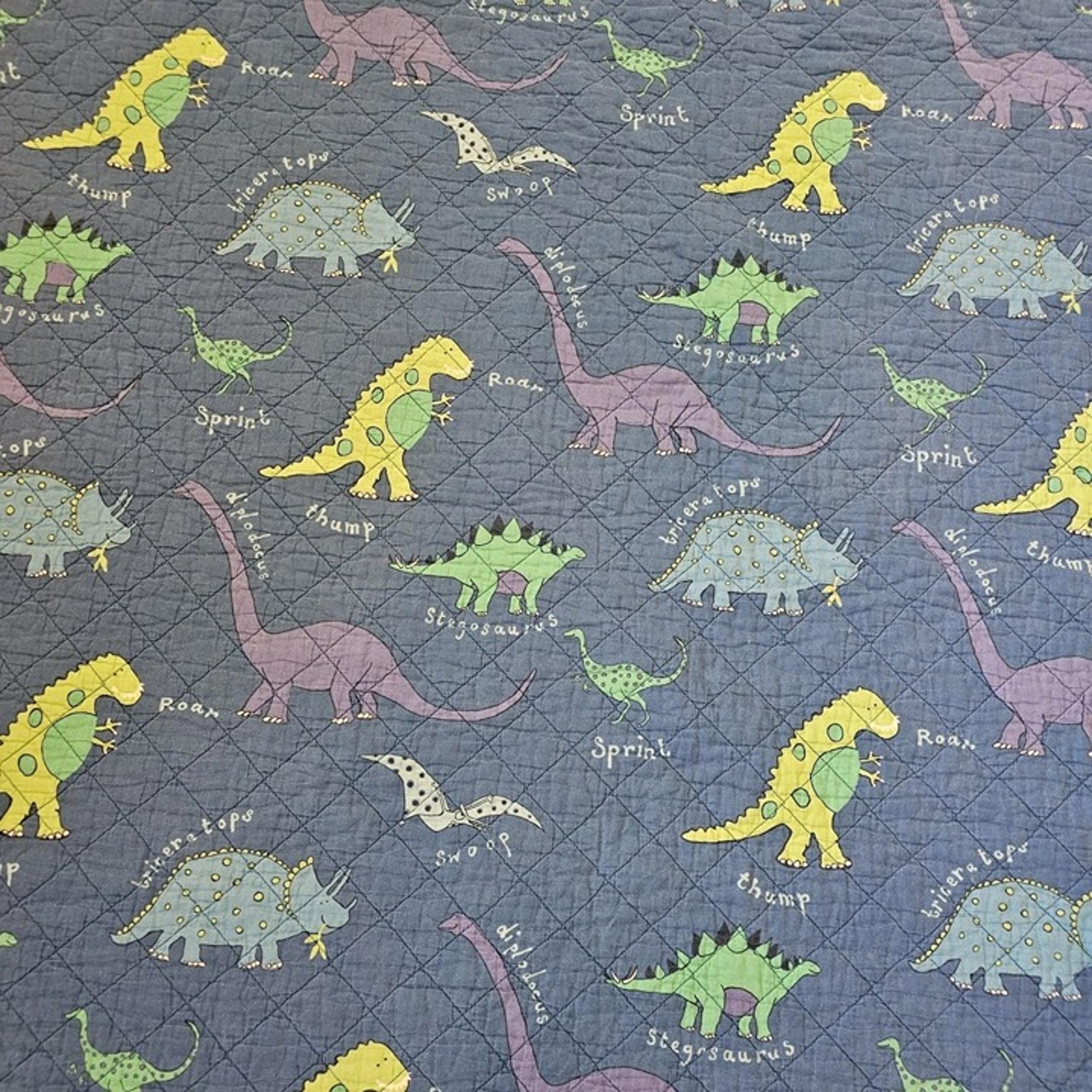 VTG Laura Ashley Bedlam Dinosaur Quilted Quilt Blanket Twin Blue Kids Reversible