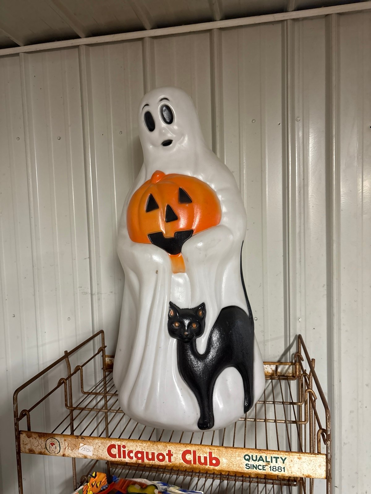 Empire Ghost with cat holding Pumpkin Halloween Blowmold