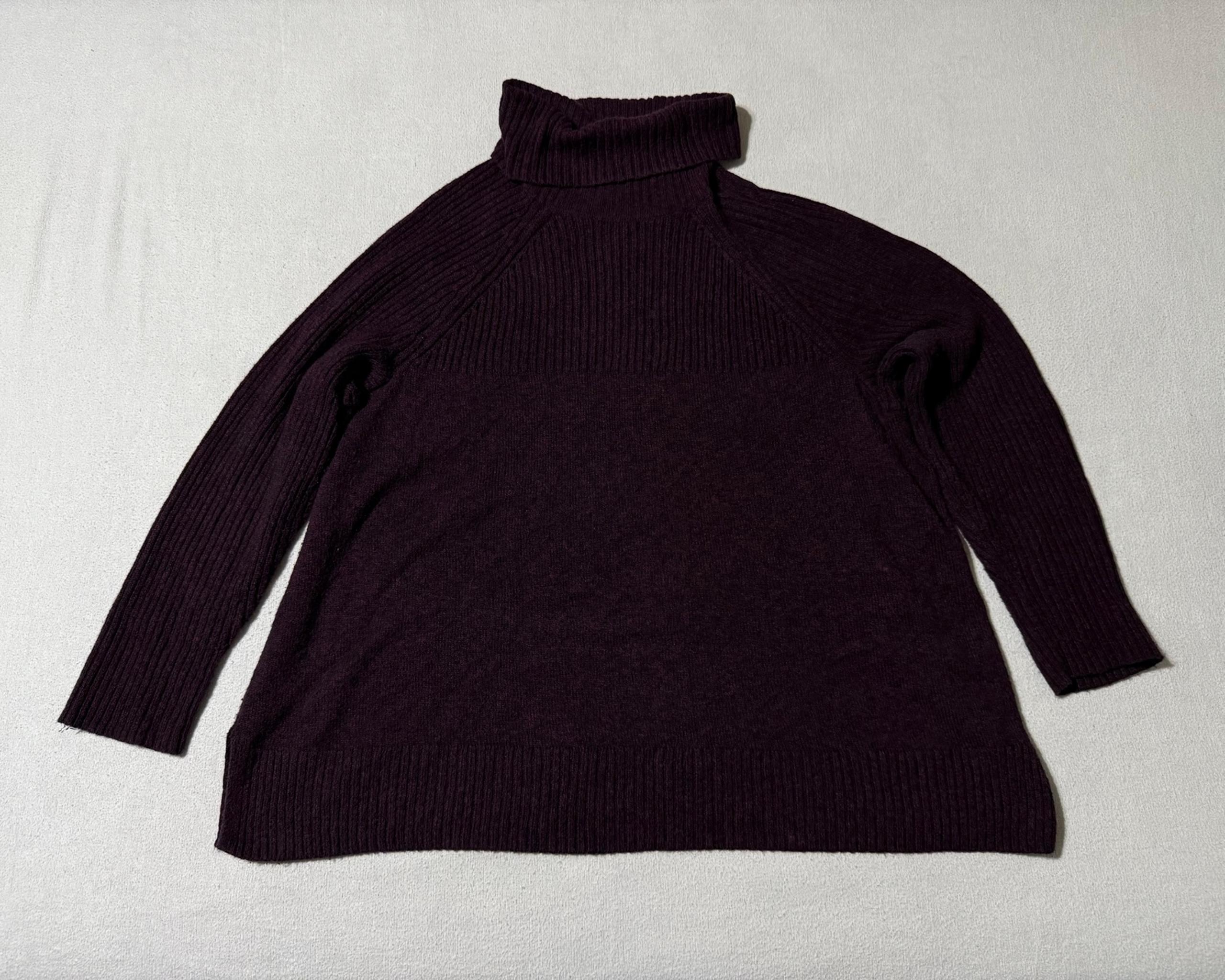 J Jill Women's Size 2X Cowl Neck Sweater Maroon & Black Pullover Cotton Blend