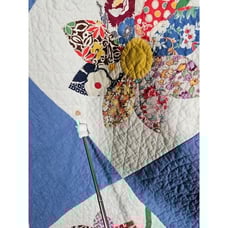 Vtg Handmade Daisy Quilt Blue Floral 80 x 64 Full Size