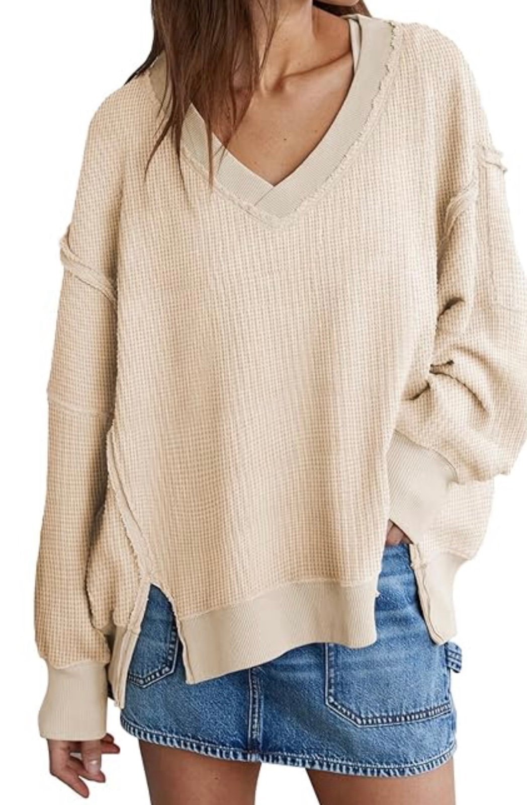 AE Oversized Big Hug Waffle V- Neck Sweatshirt Small (Last FINAL PRICE 45.96