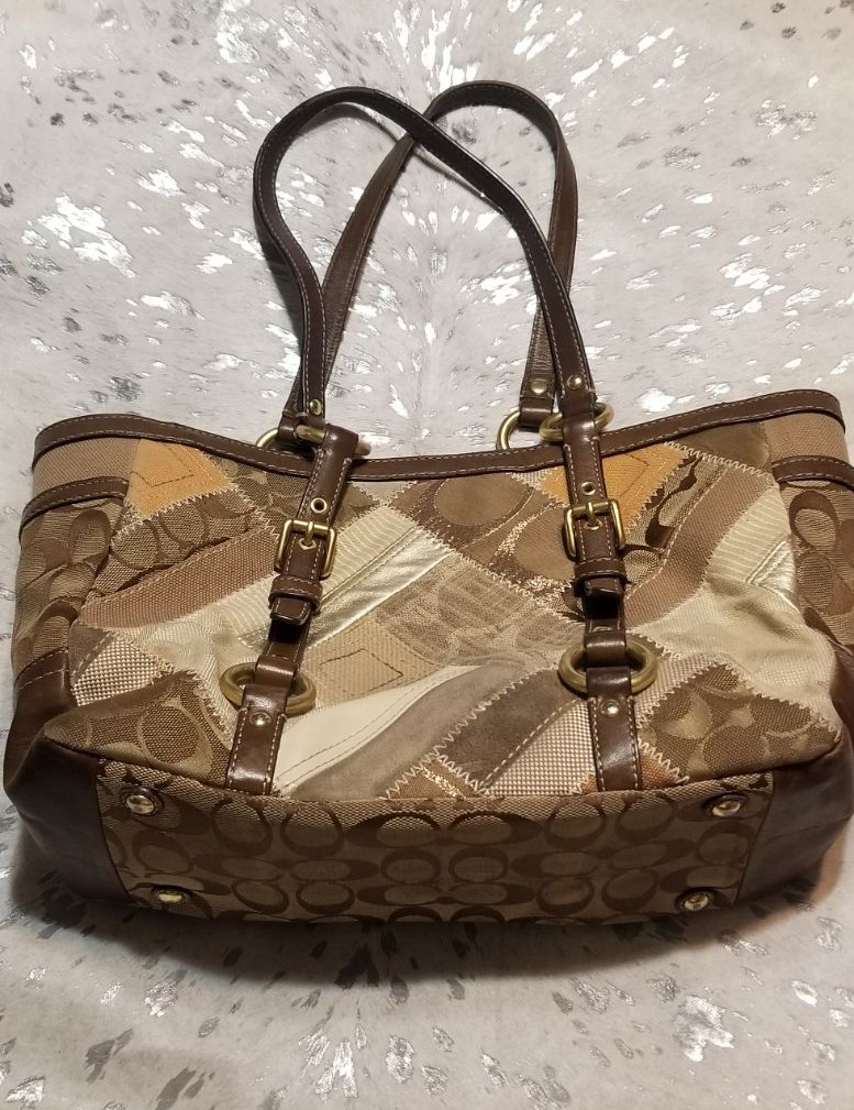 Coach Beige/Multicolor Pebble Leather/Smooth Leather Satchel