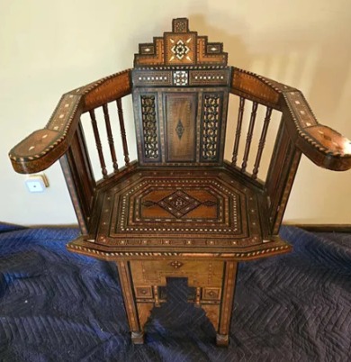 Syrian Armchair Wood Inlay Pearl Moorish Design - Very Rare