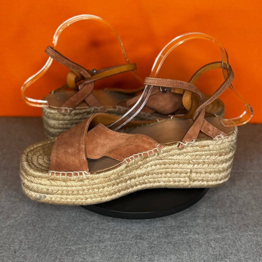 Rag & Bone Hera Espadrille Wedge Sandal Cognac Brown Size 11 EU 41
