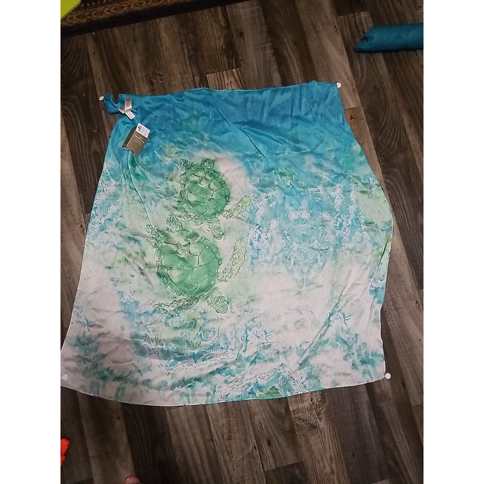 New with Tag Chico's square Silk Rayon Scarf Blue Green Sea Turtle Print