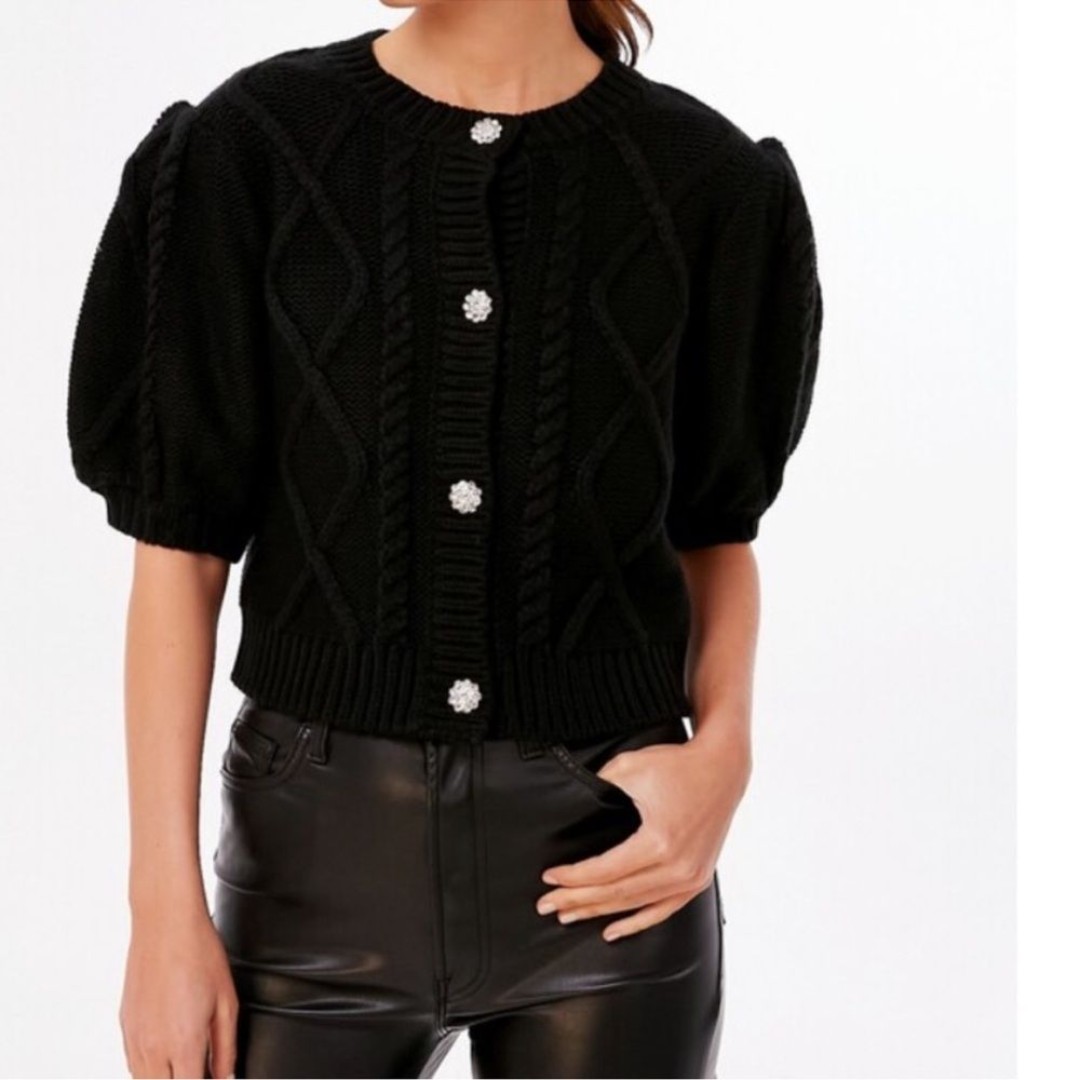 HYACINTH HOUSE Crystal Button Victoria Short Sleeve Cardigan