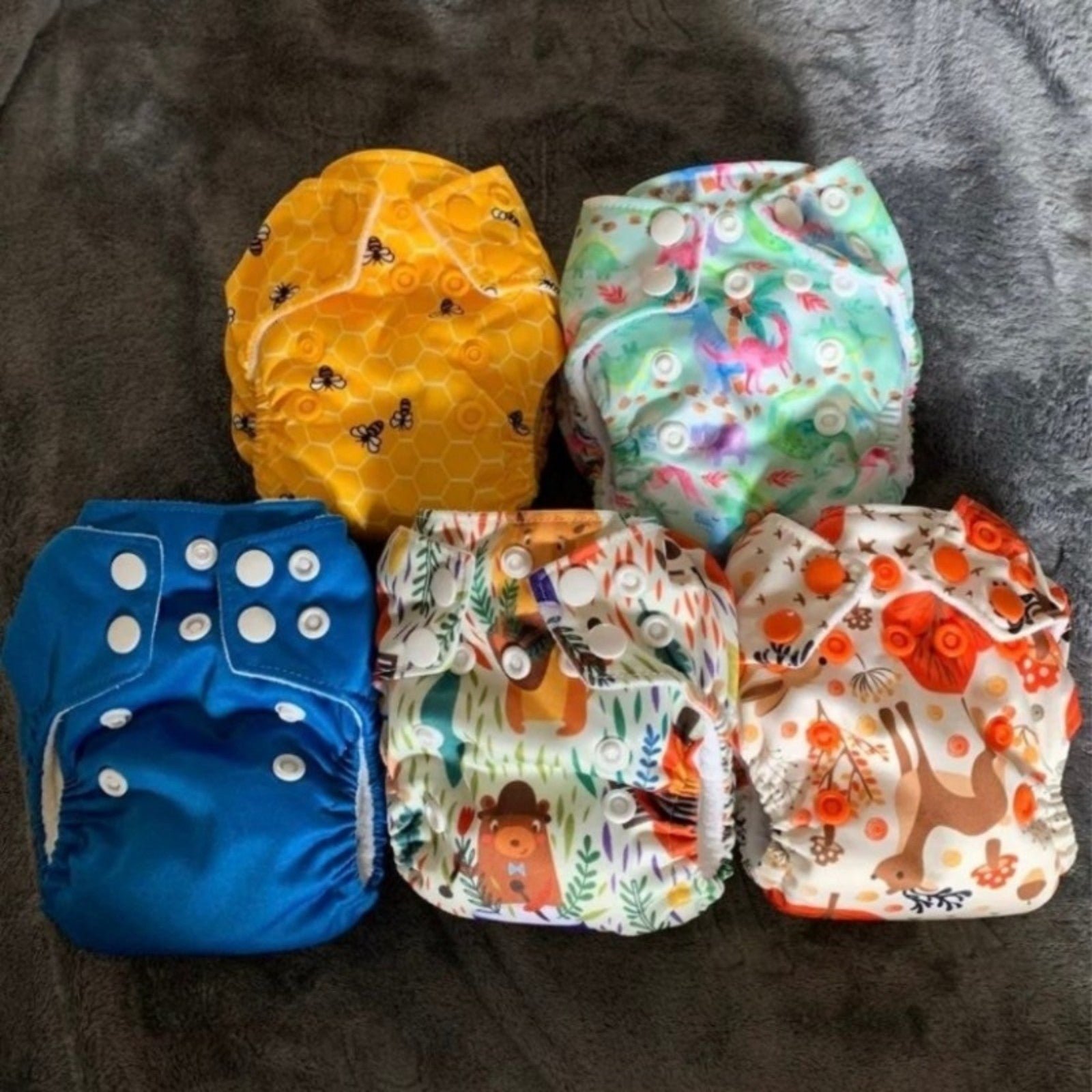 5pc Tiny Happy Behind AIO Cloth Diapers