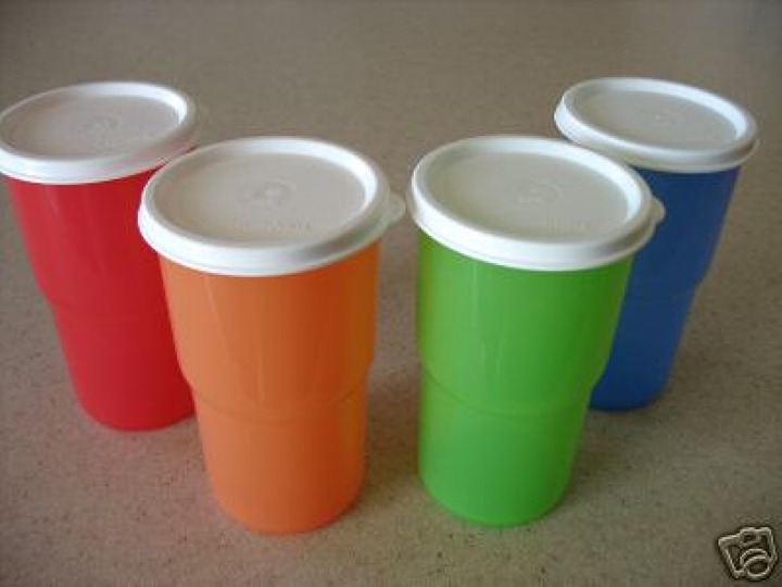 Tupperware FOUR (4) 12-oz Multi-colored Table Top Tumblers w/ White Seals NEW