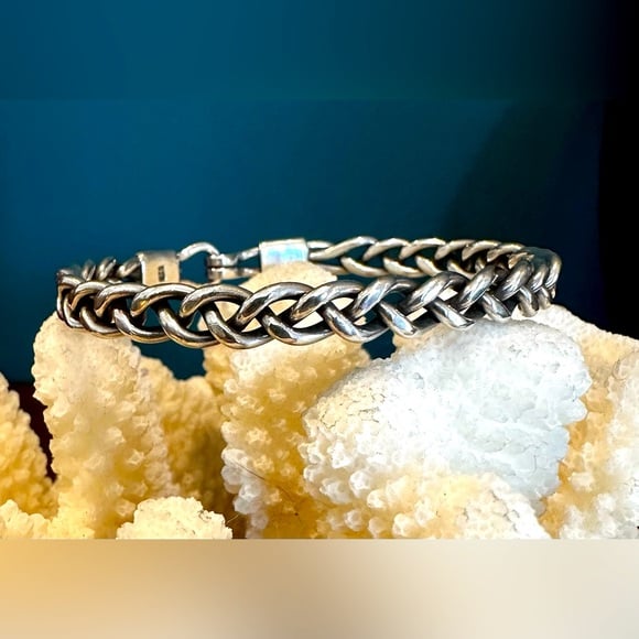 Vintage Unique Artisan Crafted Sterling Silver (925) Braided Bangle Bracelet