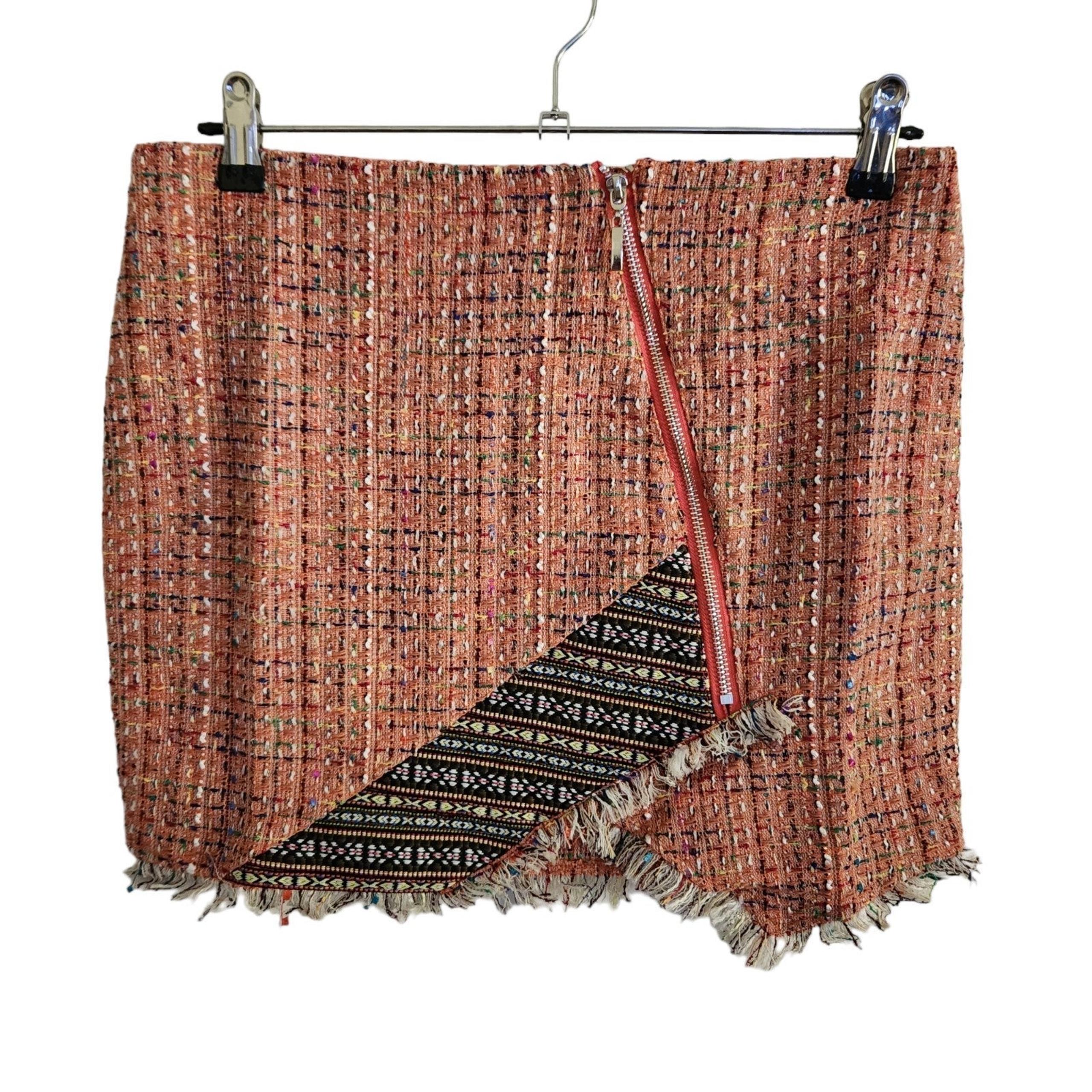 NWOT Endless Rose Tweed Frayed Hem Pencil Mini Skirt Size Large