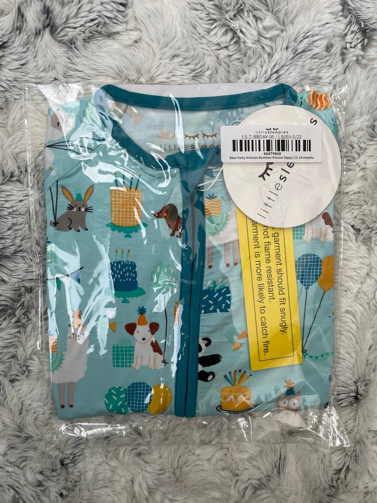 Little Sleepies Blue Party Animals Zippy