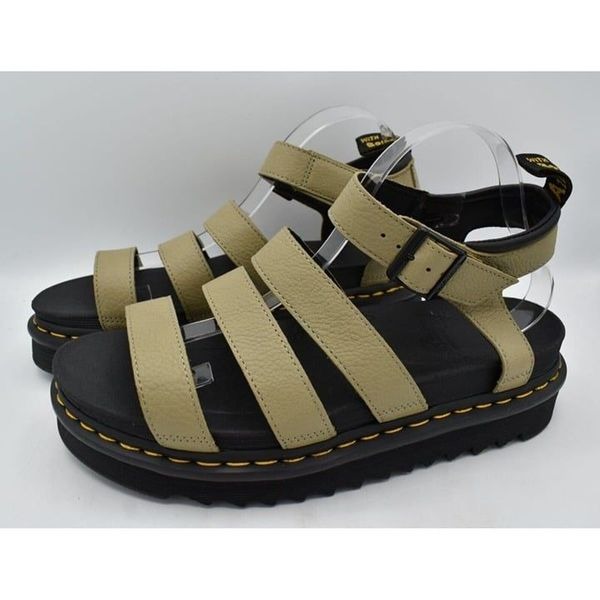 Dr Martens Womens Size 11 Blaire Pale Olive Leather Platform Sandals 17405