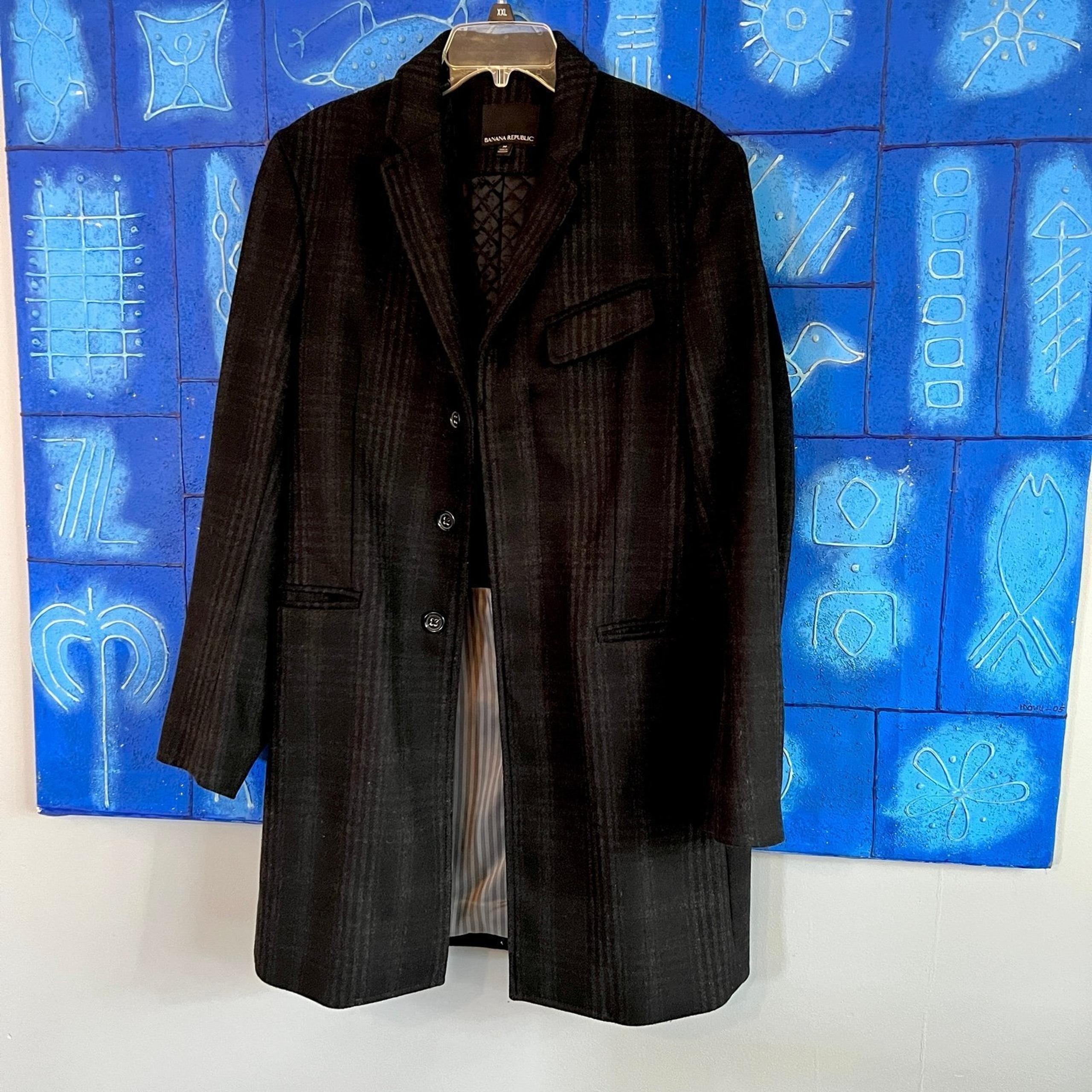 Banana Republic Men’s Plaid Wool Blend Topcoat