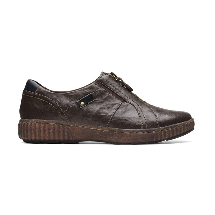 Clarks Womens 8 M Magnolia Zip Dark Brow Textured Womens Casual Shoes NEW