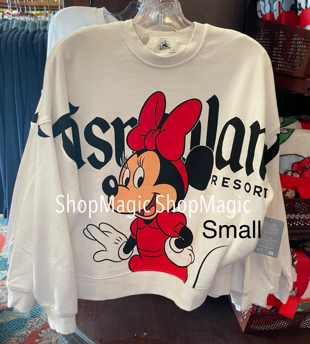 Minnie Mouse Disneyland white Pullover Crew Small