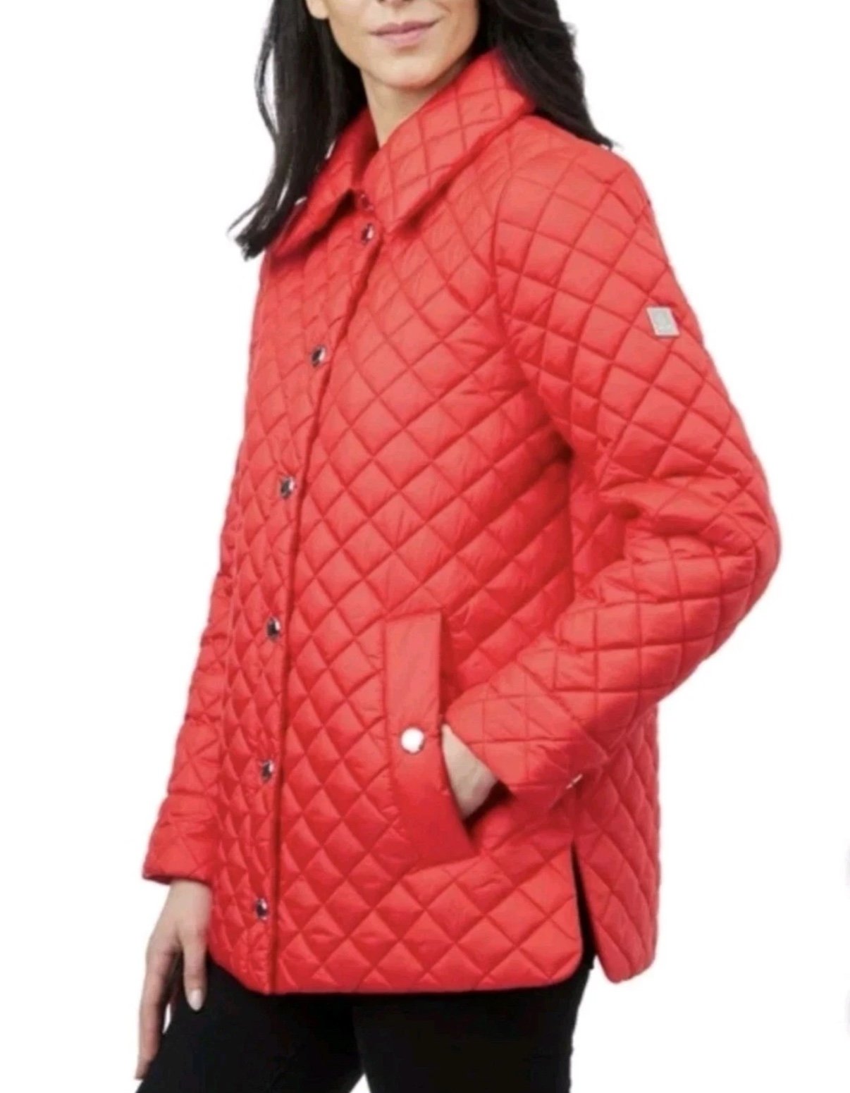 NWT Anne Klein Women's Mid Weight Quilted Snap Up Red Jacket, Size Small
