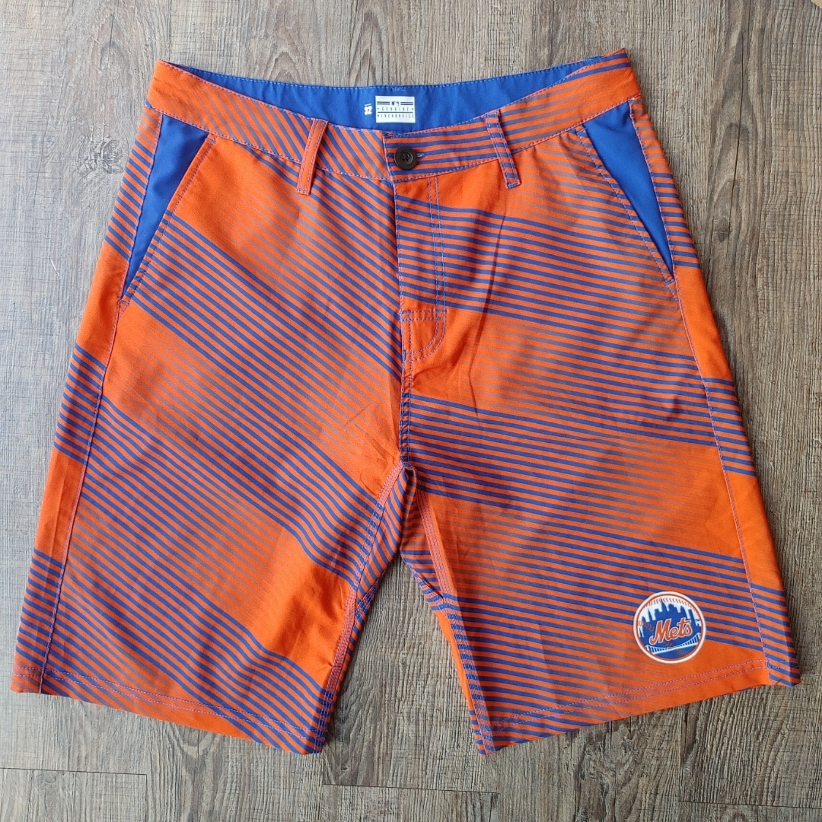 New York Mets Mens Board Shorts 32 Royal Blue Diagonal Striped MLB Swim Athletic