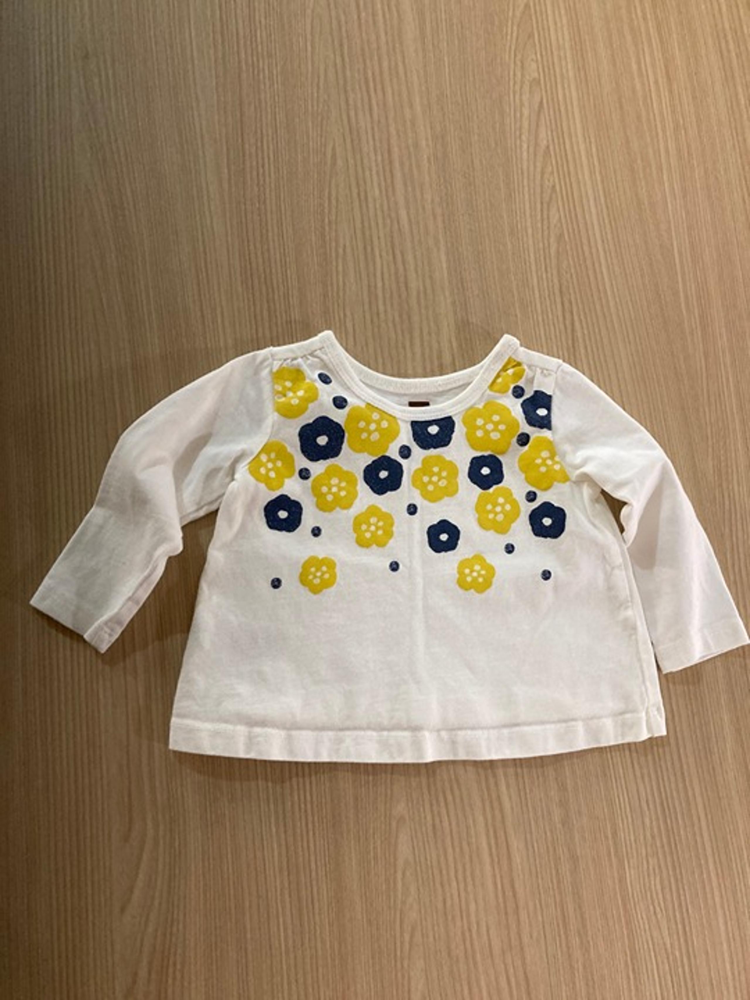 Tea Collection Long Sleeve Top 3-6 Months White with Yellow Blue Floral Graphic