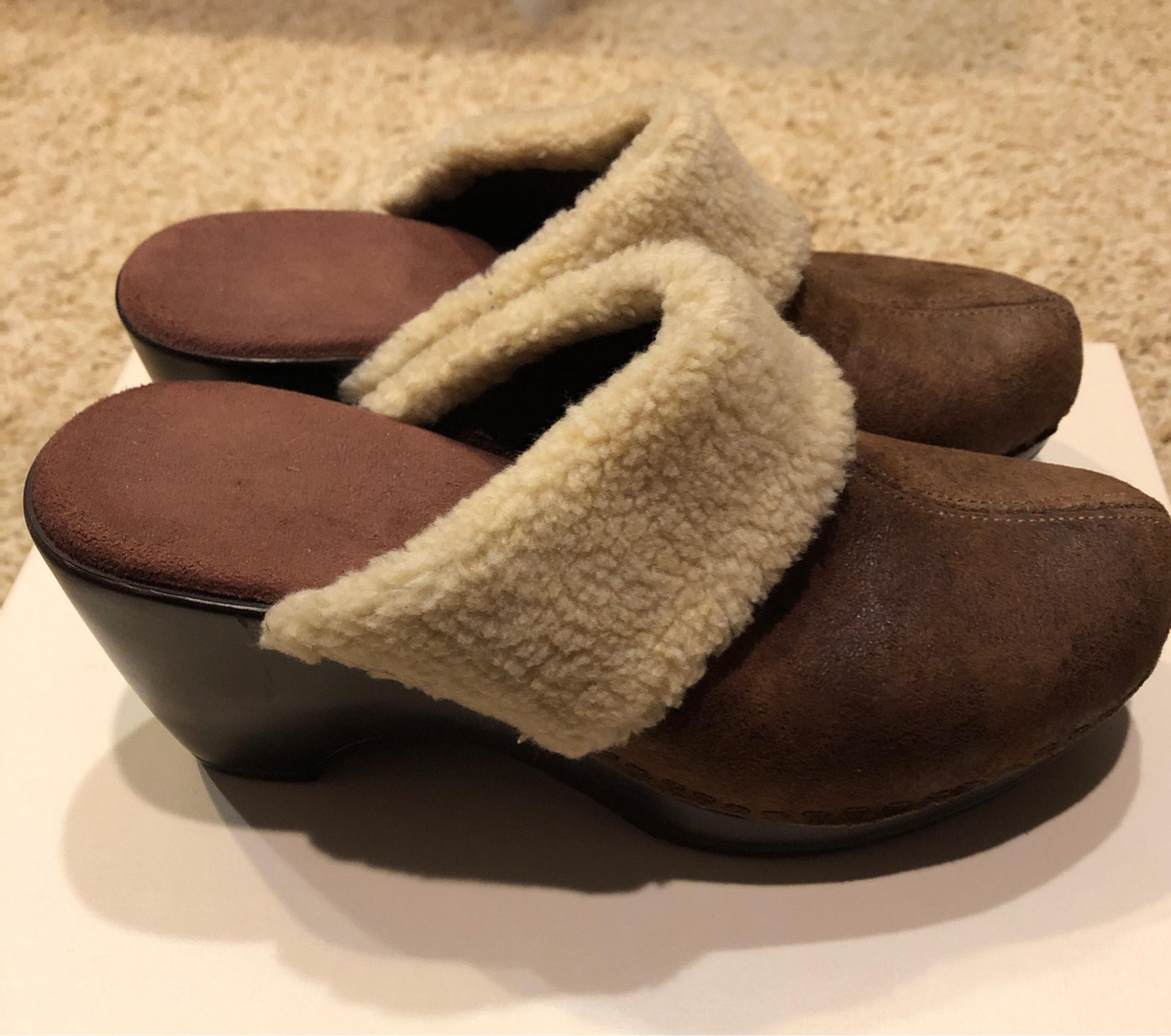 Brown slip on clogs