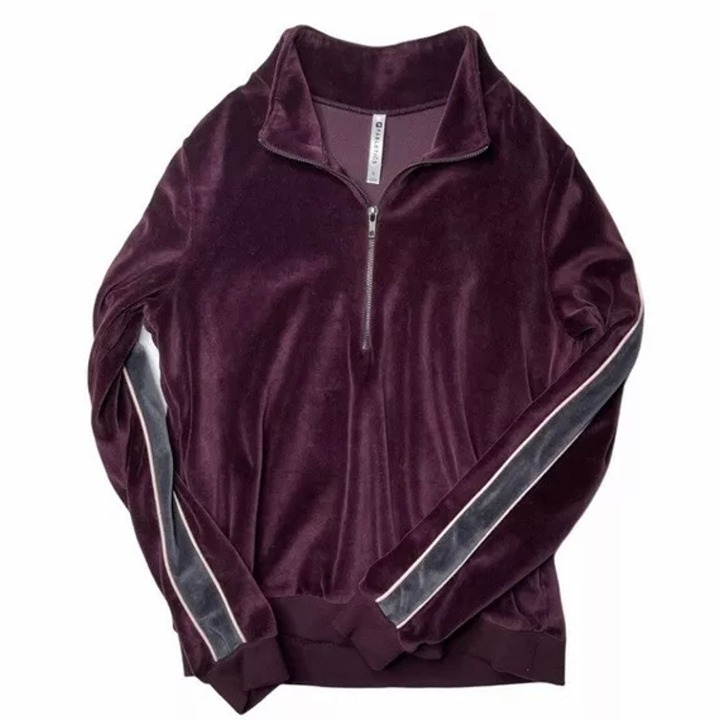 Fabletics Womens Britt Pullover Jacket Purple Gray Small Velour Velvet Plush