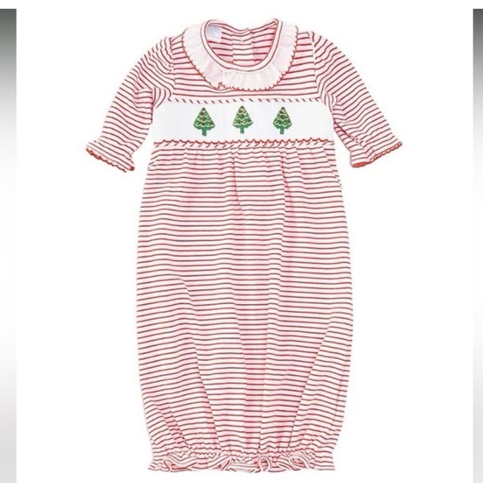 Edgehill Collection Christmas Tree Smocked Gown SZ 0-3 Months NWT