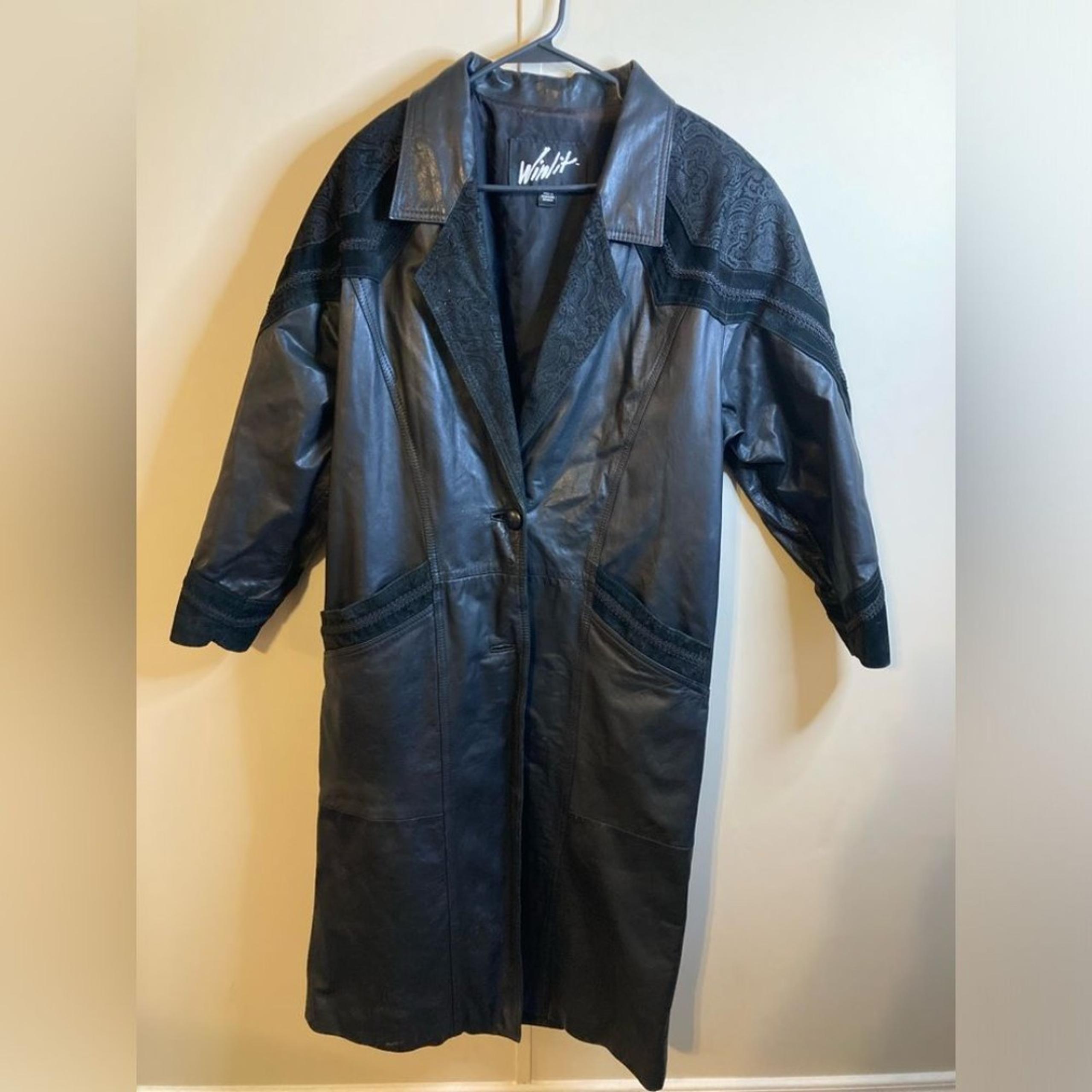 Winlit Black Leather Trench Coat