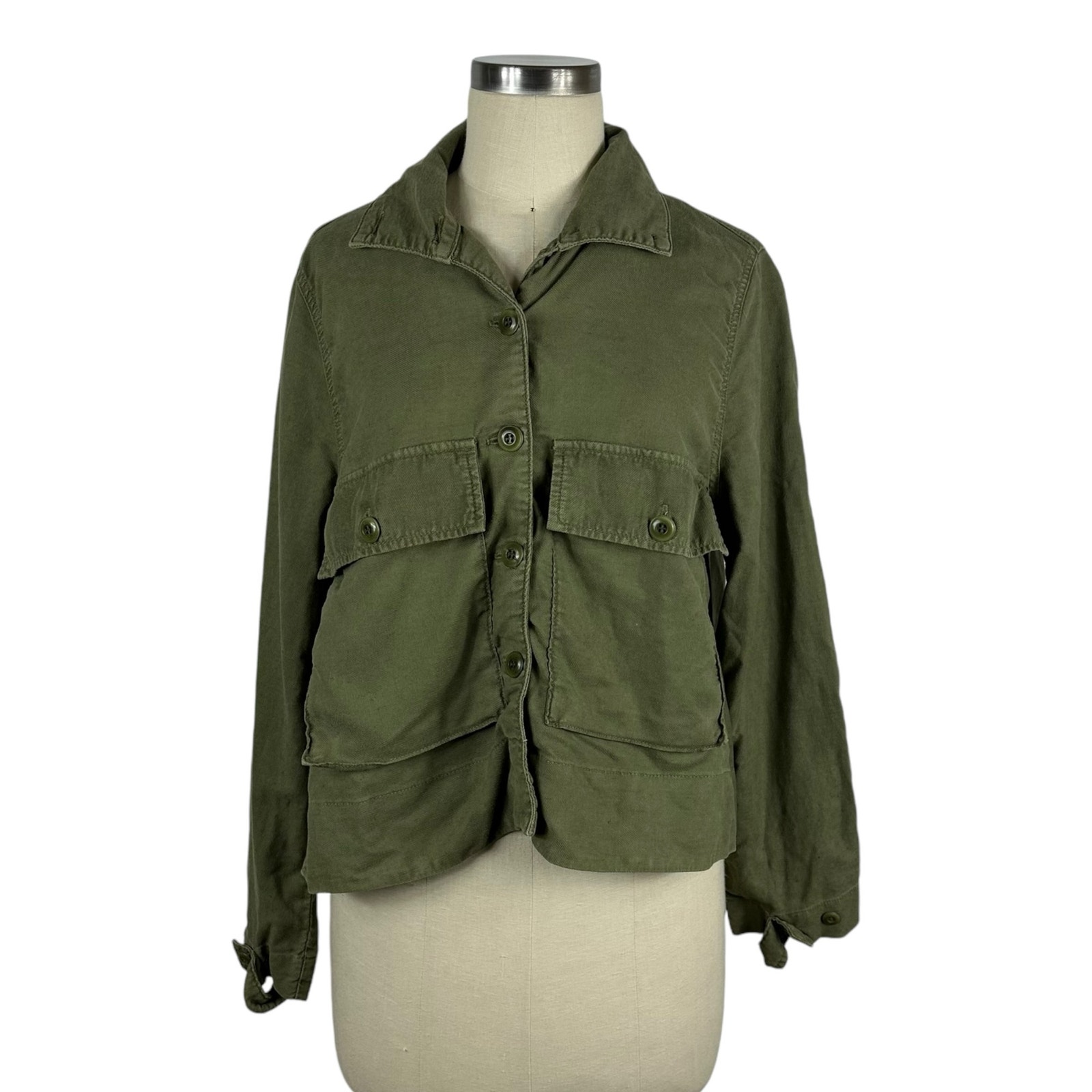 THE GREAT Swingy Army Jacket Green Women's Size 2 US Size Medium Utility Top