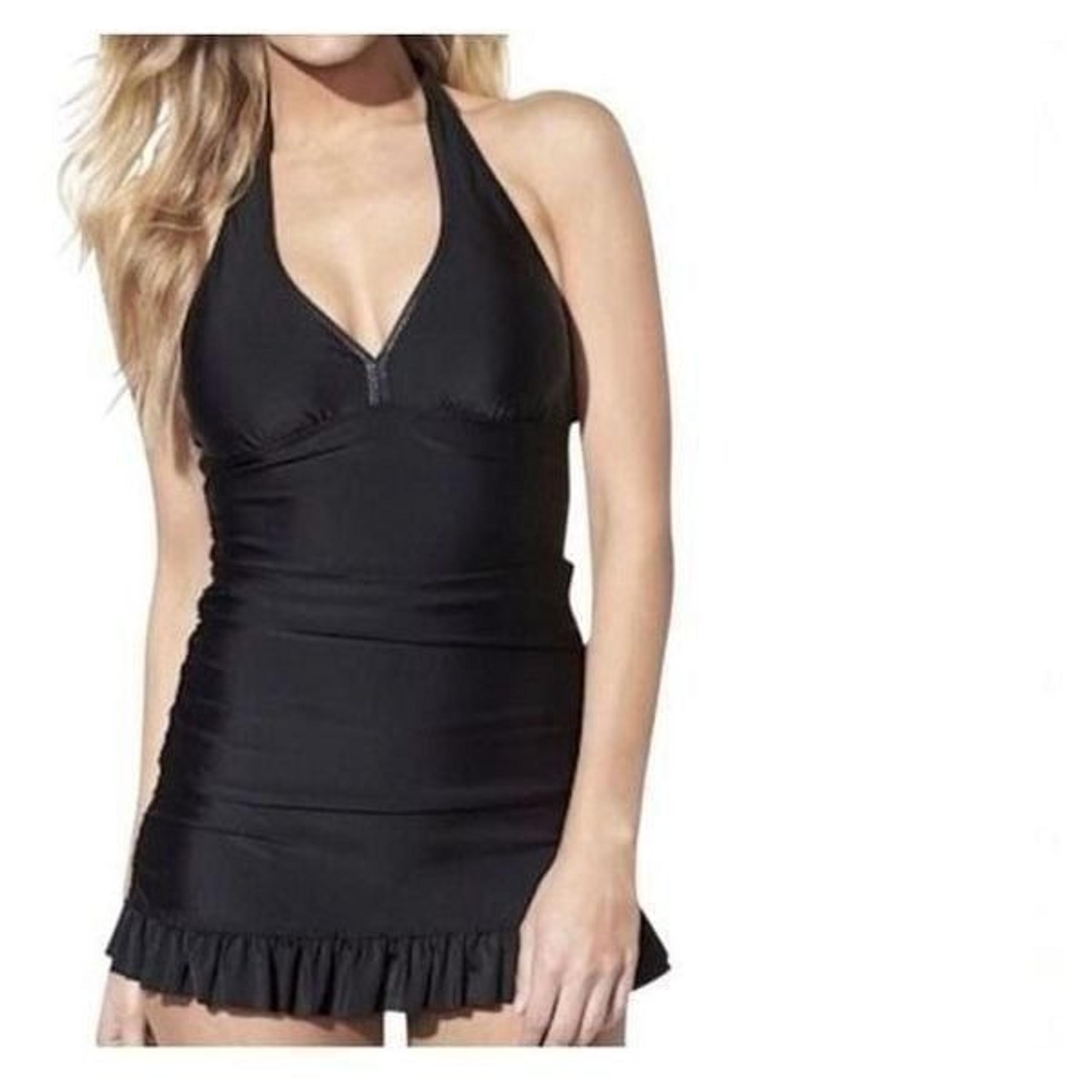 Sara Blakely Spanx Assets Black Halter One-Piece Swimsuit Dress