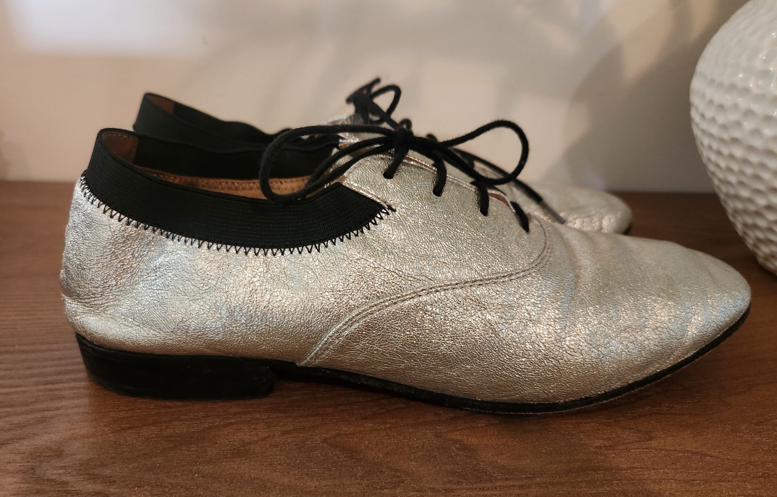 TORY BURCH Bombe Oxfords Lace-Up WOMENS SZ 7.5 Metallic Silver Black 295