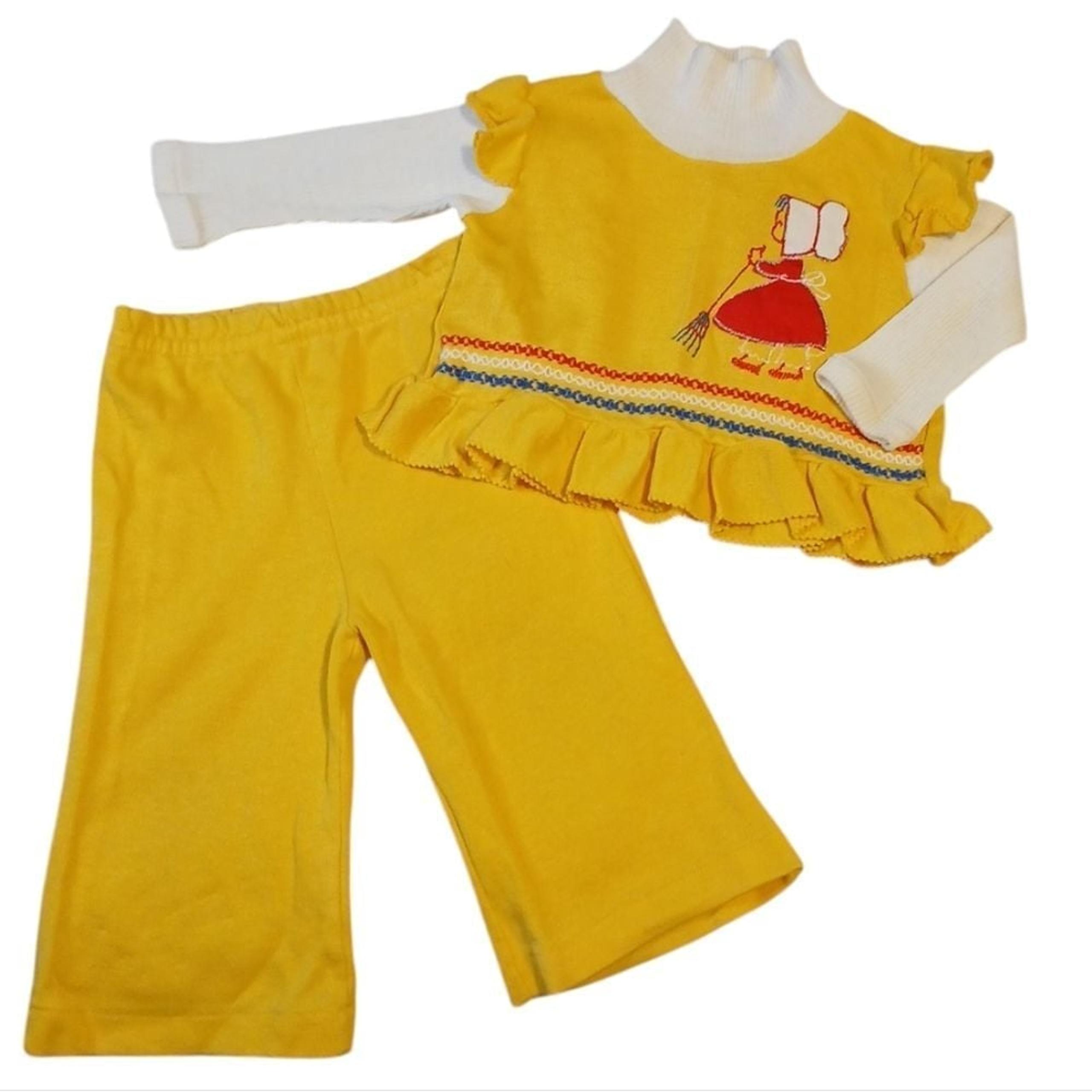 Carter's VTG Yellow Embroidered Top And Bell Bottom 2 PC Set/12 Mos
