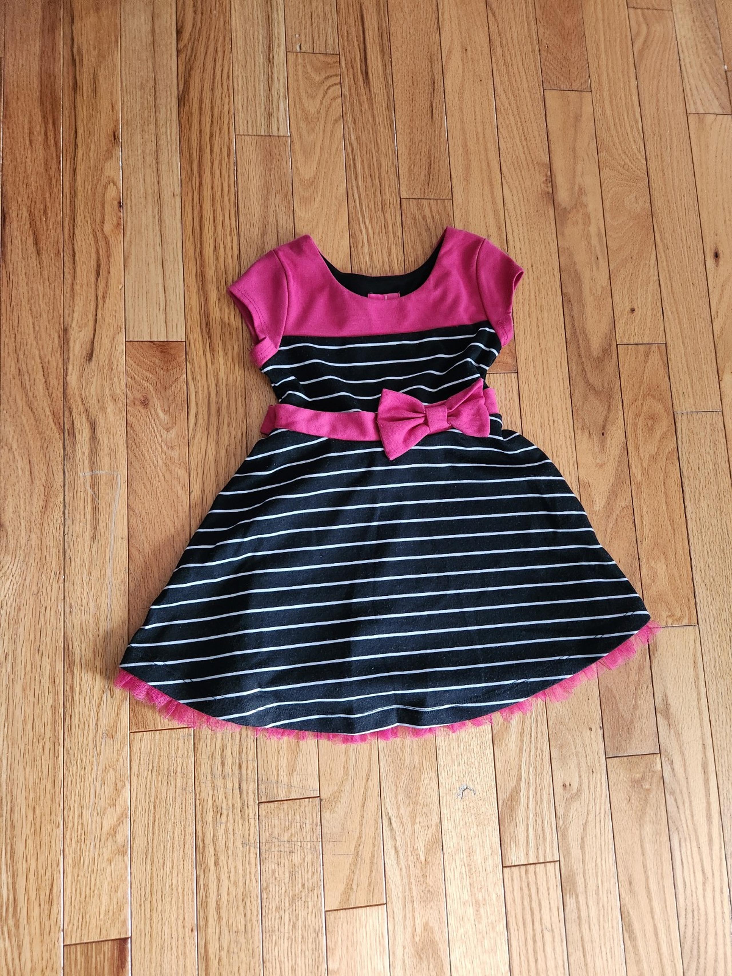 Girls pink stripe dress with bow