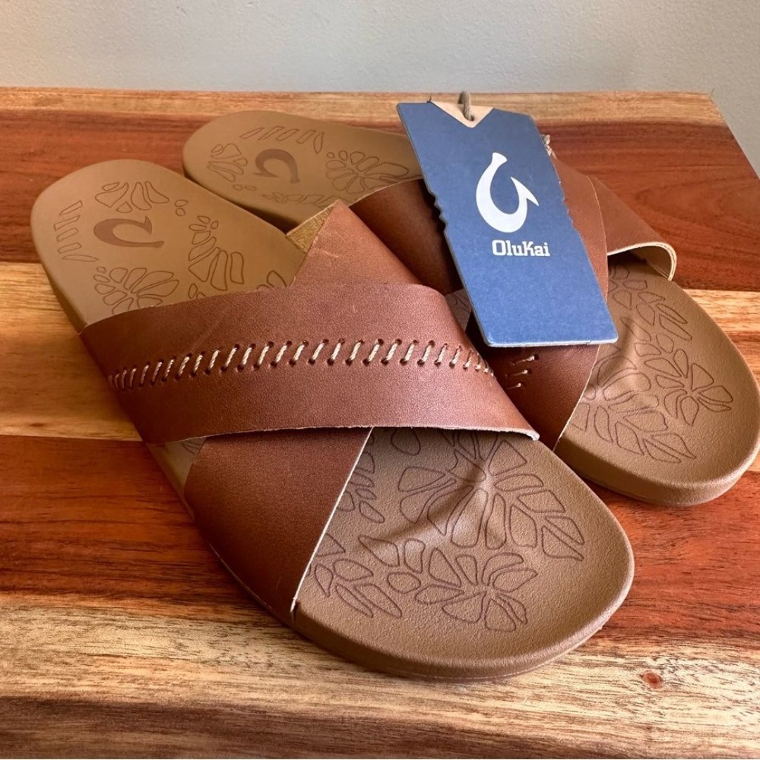 New Olukai Kipe’a ‘Olu Sahara Sandals – Women’s 8 / EU 38 Tan Brown Hawaiian NWT