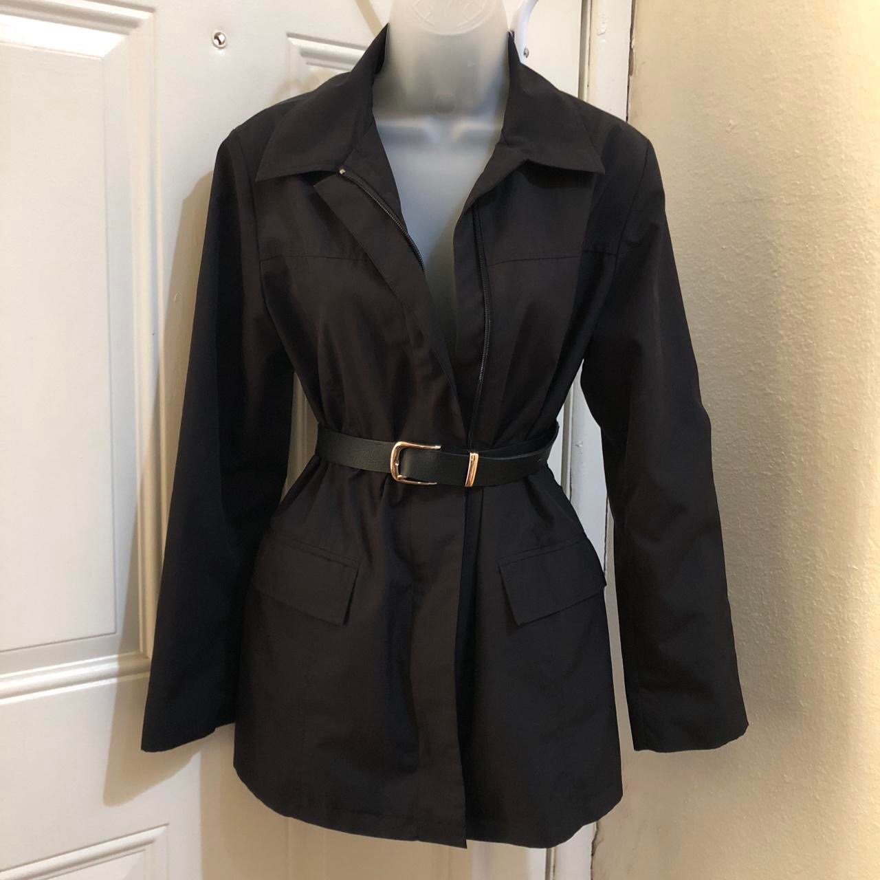 Express Jet Black streetwear zip up oversize long sleeve jacket with belt loops