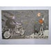 Halloween Postcard Witch On Motorcycle Black Cat Moon Bats Flying Rabbit 1993