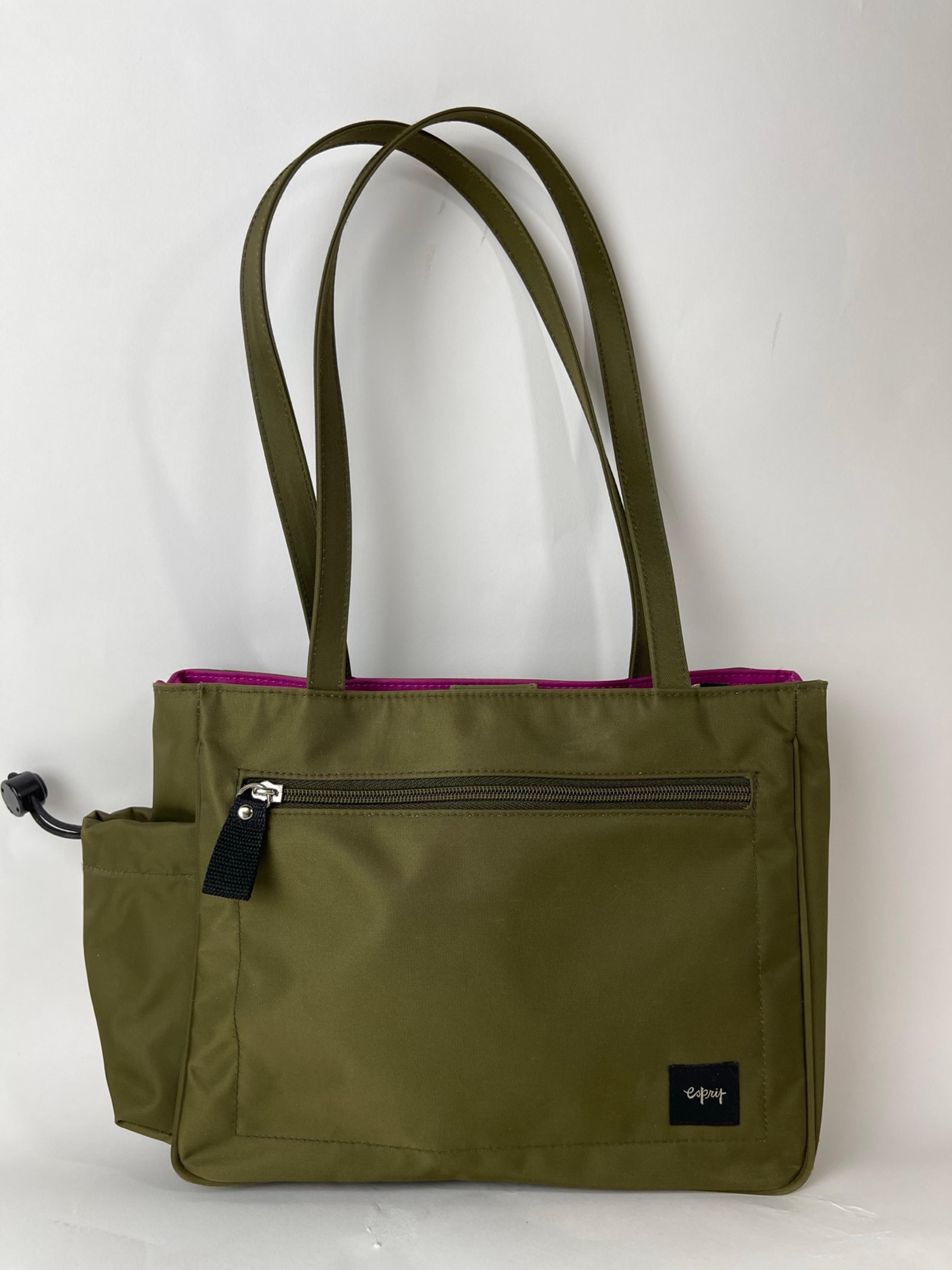 Esprit Nylon Satchel Shoulder Bag Olive Green Zipper Small Purse Y2K Side Pocket