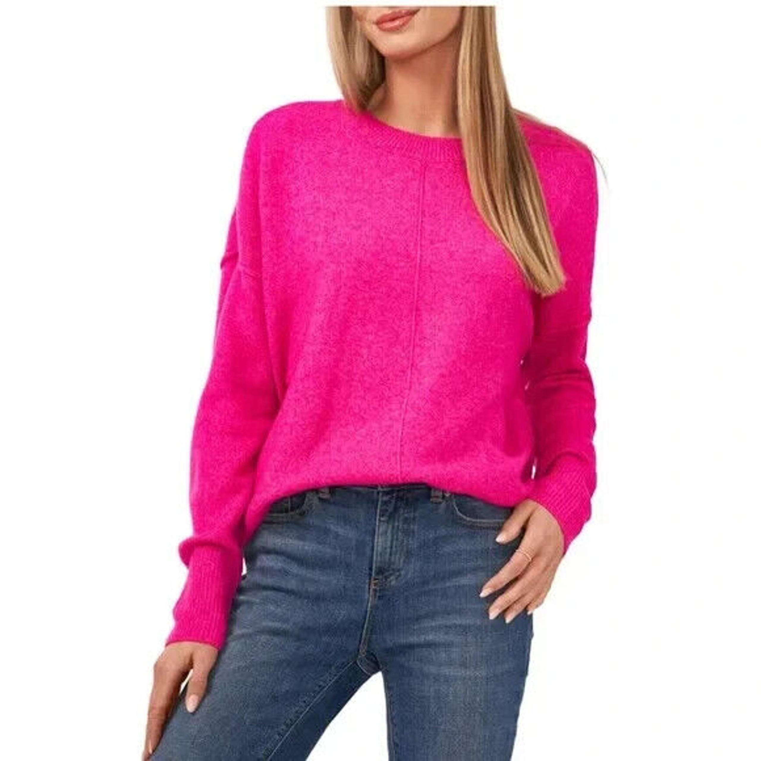 NEW Vince Camuto Center Seam Crewneck Soft Sweater Pink Paradox Women's Large