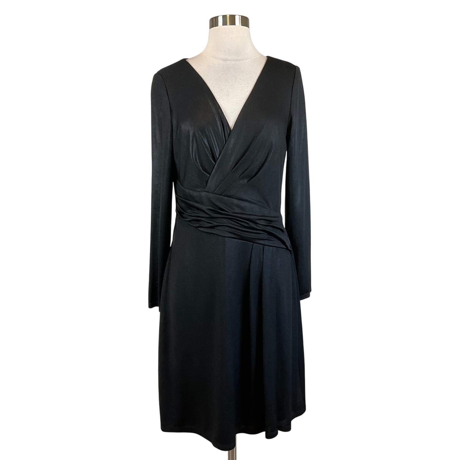 Ralph Lauren Women's Cocktail Dress Size 10 Black Metallic Long Sleeve A-Line
