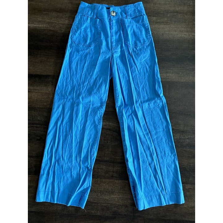 Anthropologie Maeve Colette Wide Leg Crop Stretchy Linen Blue Size 23