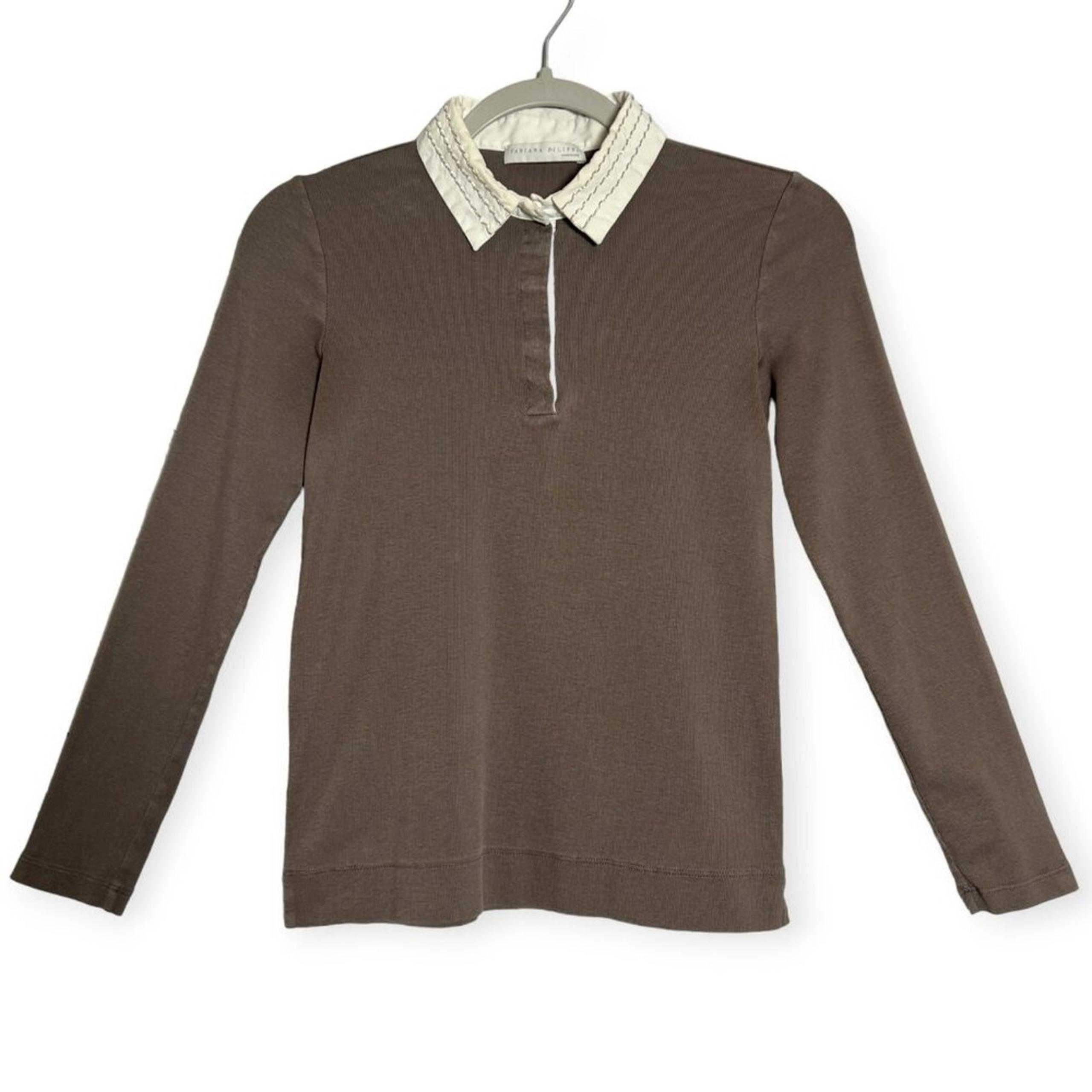 Fabiana Filippi Long Sleeve Polo Top Monili Collar SIZE XS Brown Top ITALY
