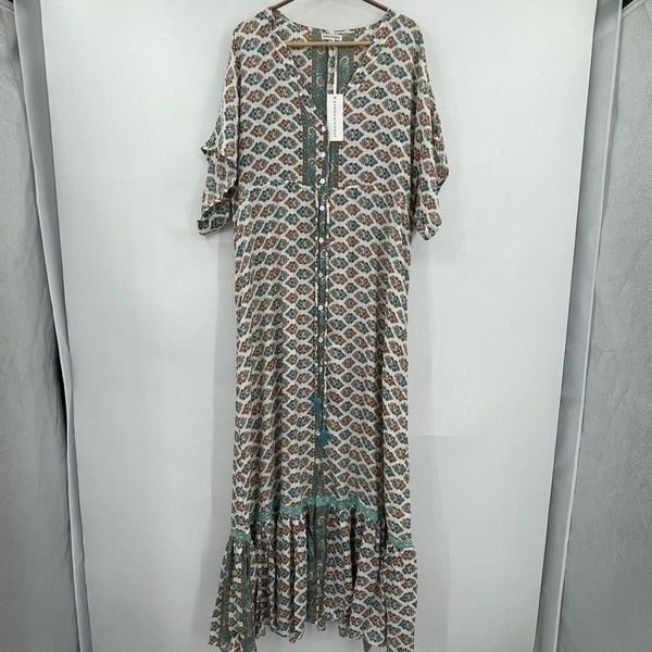 Karma Highway Multicolor Floral Tiered Button Down Maxi Dress One Size NWT